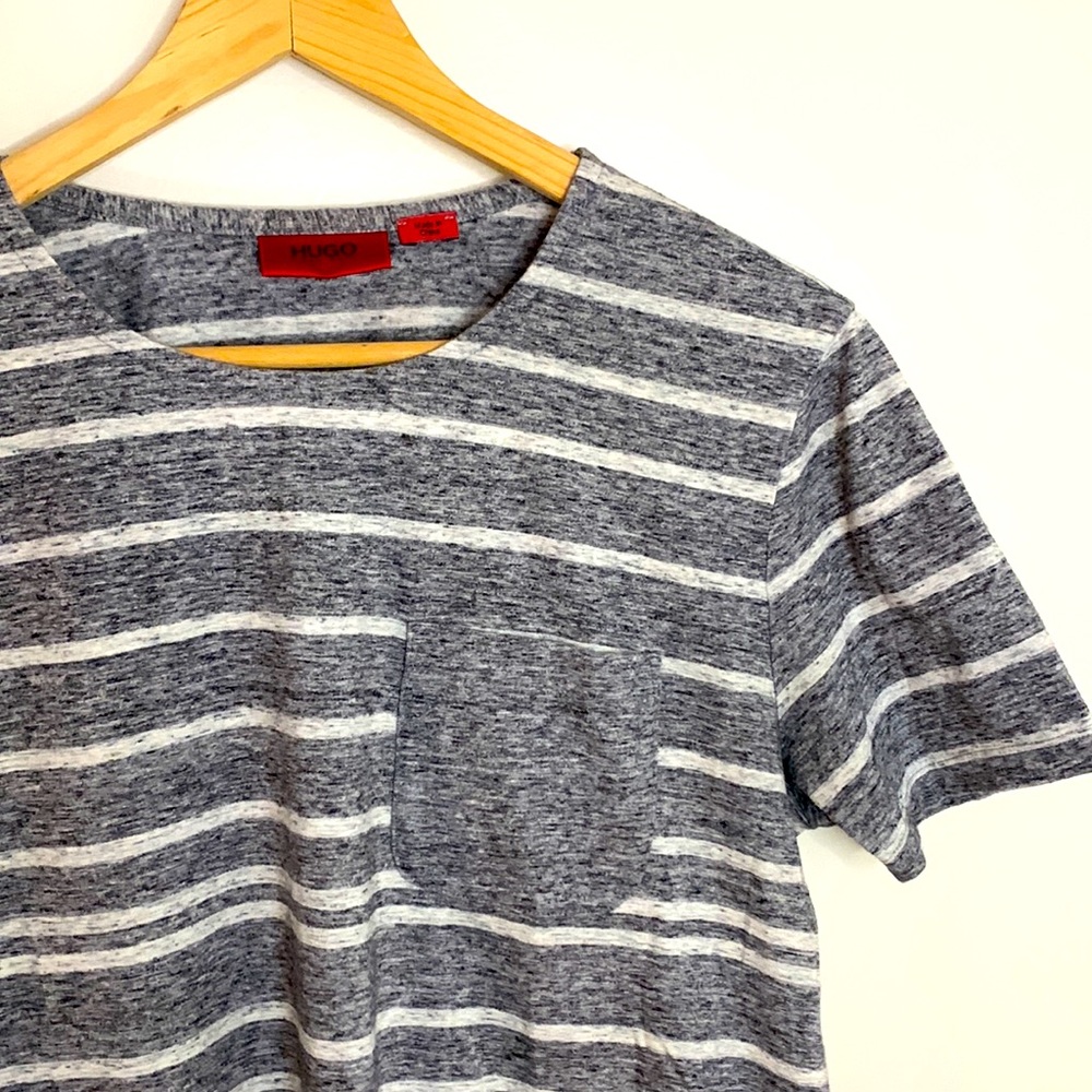 HUGO - Striped Heathered RN PocketT SS - Medium - 100% Ctn